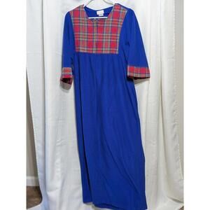 Adonna Leisurewear Long Sleeve Blue Dress with Plaid Accents